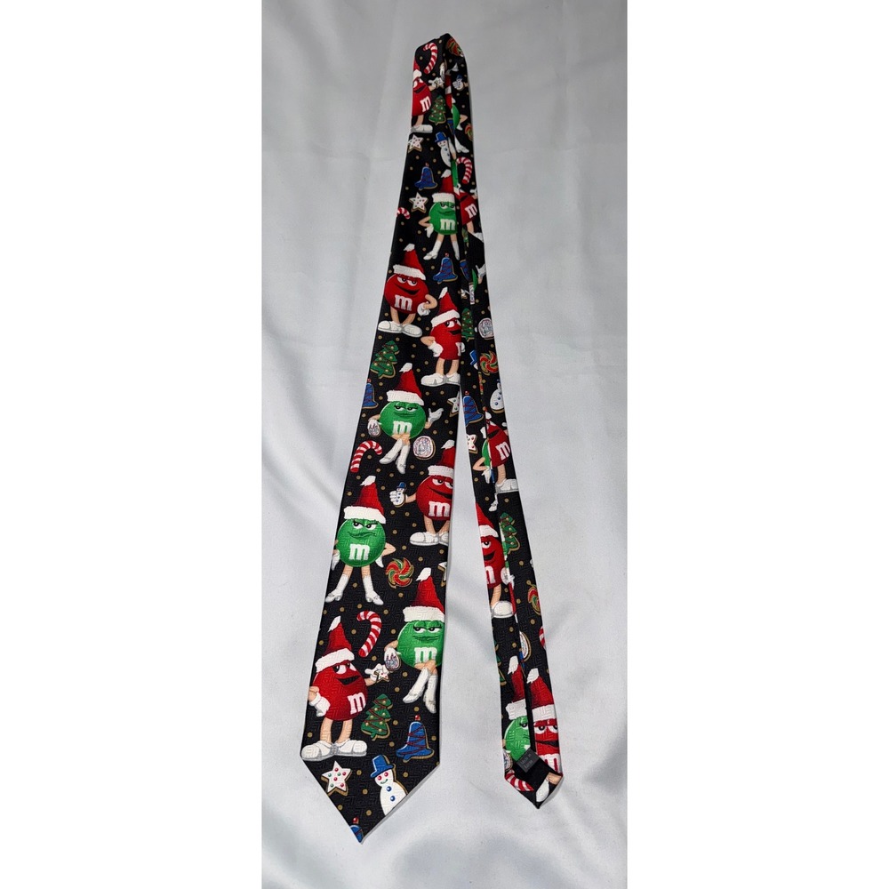 M&M's‎ Mens Christmas Holiday Necktie Red Green Characters Santa Hat Black Tie